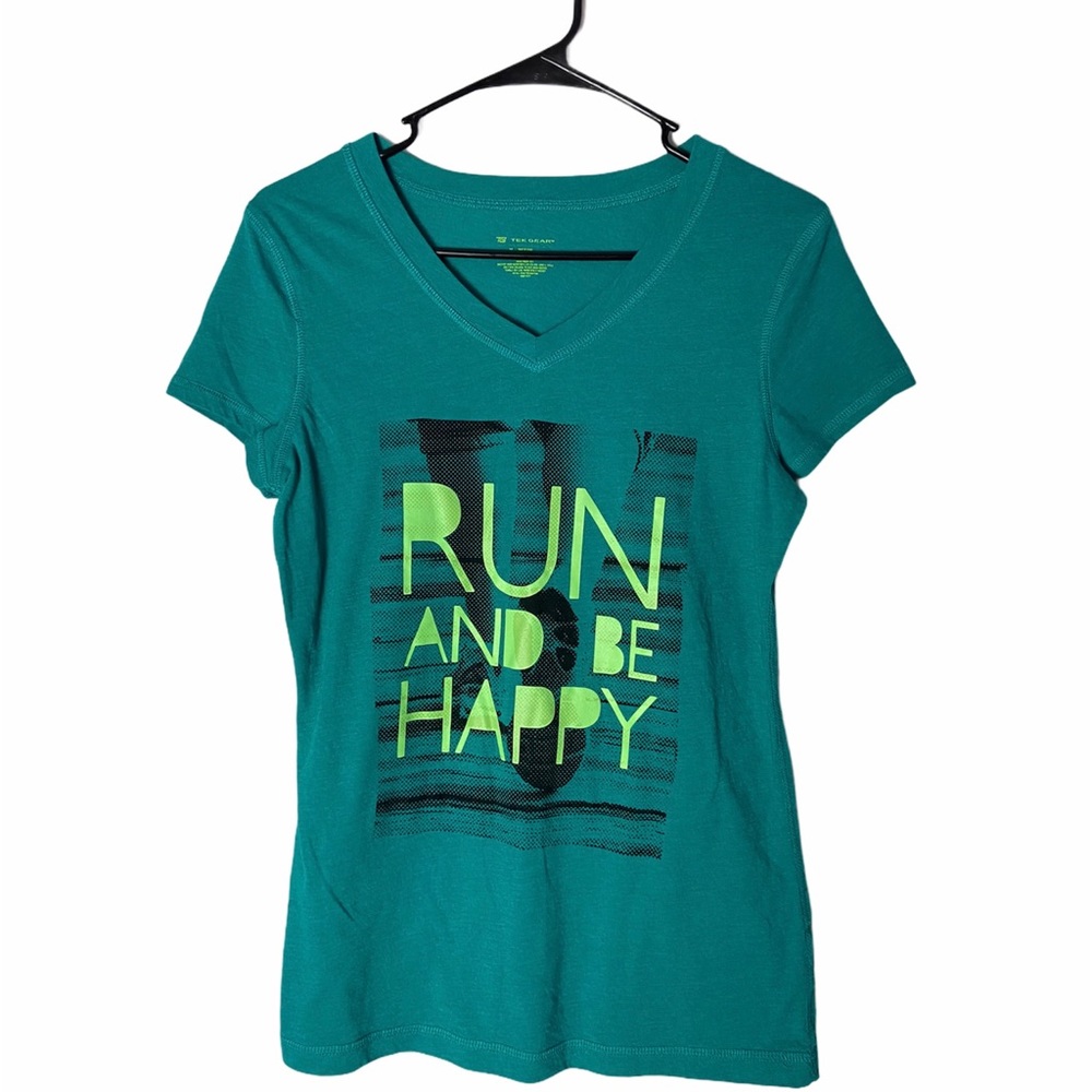 Tek Gear Teal “Run And Be Happy” T-Shirt Size M